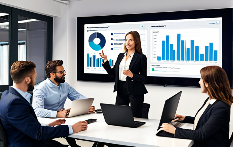 **Image Prompt:** A dynamic and modern office setting with a diverse team collaborating around a large screen displaying marketing data. The central figure is a confident Marketing Manager, gesturing towards a graph showing positive growth. In the background, team members are working on laptops, some with SEO tools open, others with social media dashboards. The overall atmosphere is energetic and focused on digital strategy.
    *   **Focus:** Illustrates the Marketing Manager role and the collaborative nature of a modern marketing team.