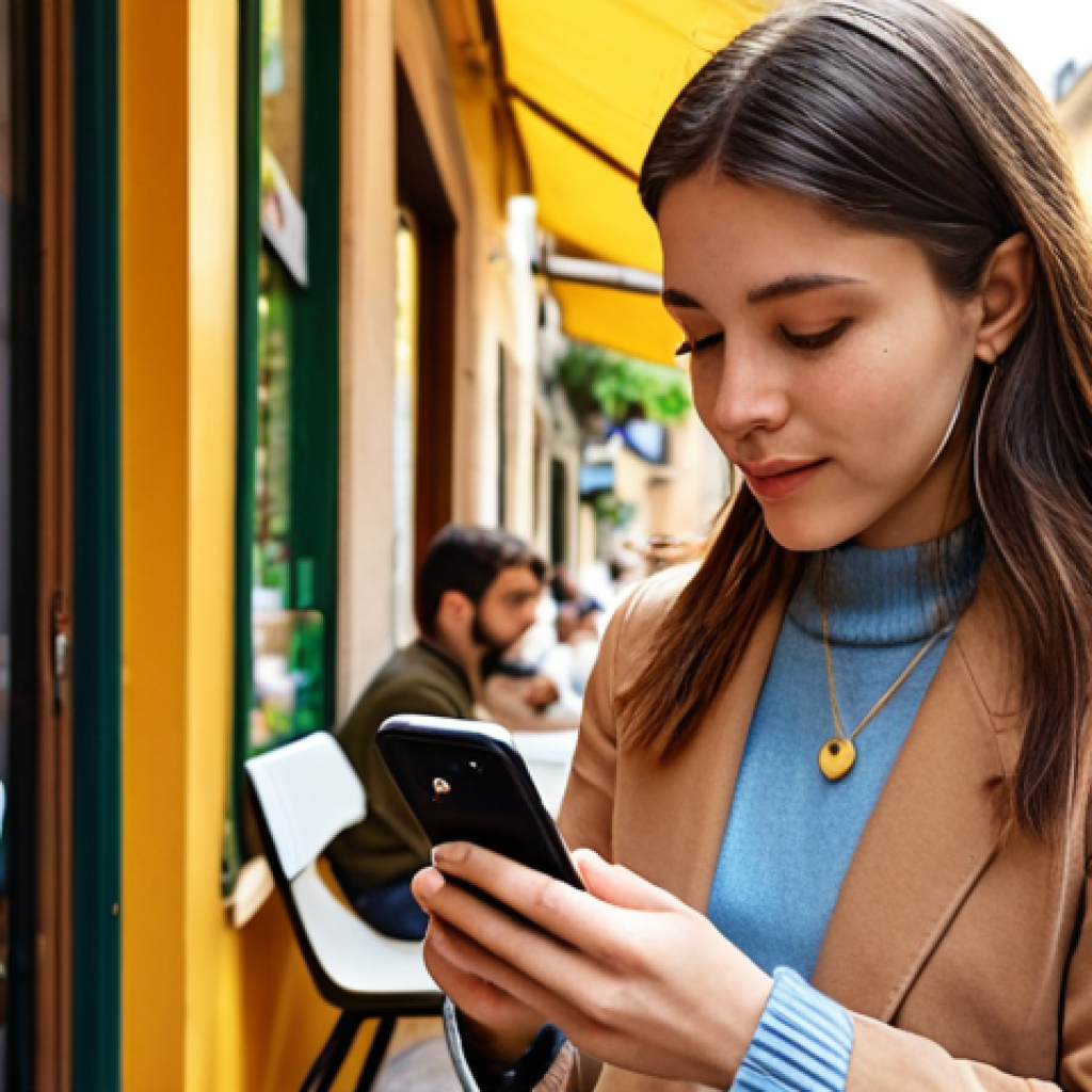 **Image:** A young, stylish woman ("Maria") in Milan, browsing sustainable fashion options on her smartphone, with a focus on eco-friendly brands.

    **Prompt:** "A trendy Milanese woman, 'Maria,' shops for sustainable fashion on her phone in a sunlit café. Focus on ethical brands and a conscious lifestyle. Warm, inviting colors."