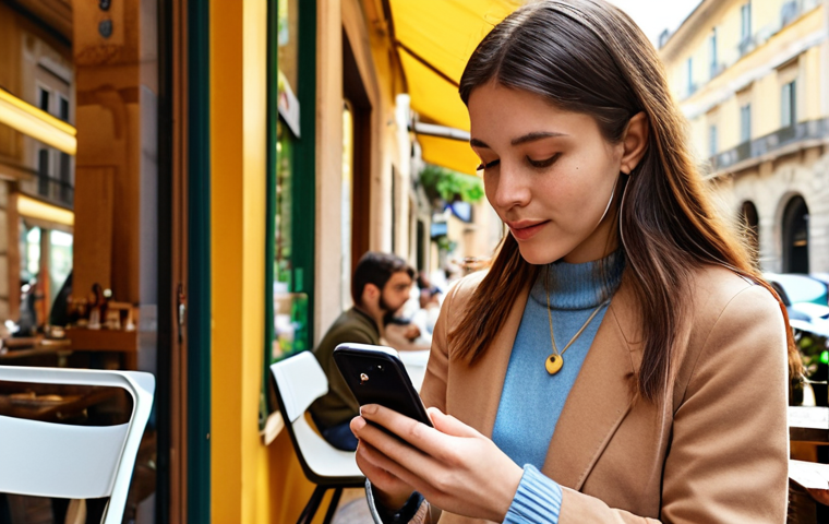 **Image:** A young, stylish woman ("Maria") in Milan, browsing sustainable fashion options on her smartphone, with a focus on eco-friendly brands.

    **Prompt:** "A trendy Milanese woman, 'Maria,' shops for sustainable fashion on her phone in a sunlit café. Focus on ethical brands and a conscious lifestyle. Warm, inviting colors."