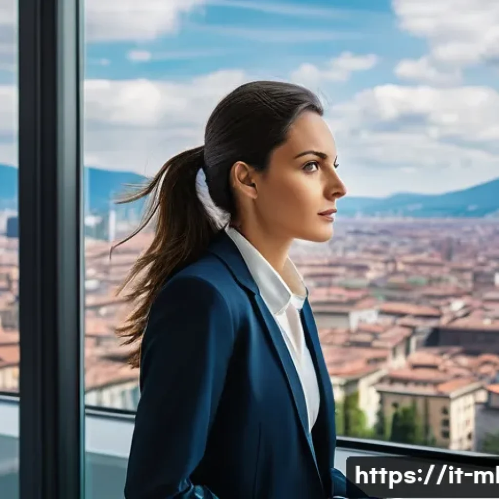 마케팅관리사 시험 난이도 상승 추세 분석 - **Prompt:** A focused, modern Italian woman in her late 20s, dressed in smart business casual attire...