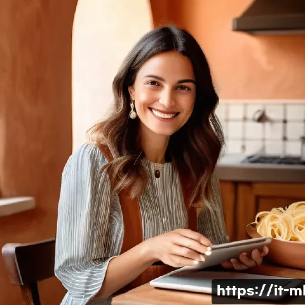 마케팅관리사와 UX UI 마케팅의 연관성 - **Prompt:** A young, elegantly dressed Italian woman in her late 20s, with a warm smile, is sitting ...