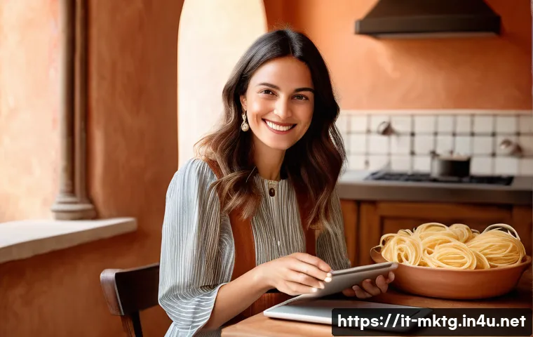마케팅관리사와 UX UI 마케팅의 연관성 - **Prompt:** A young, elegantly dressed Italian woman in her late 20s, with a warm smile, is sitting ...
