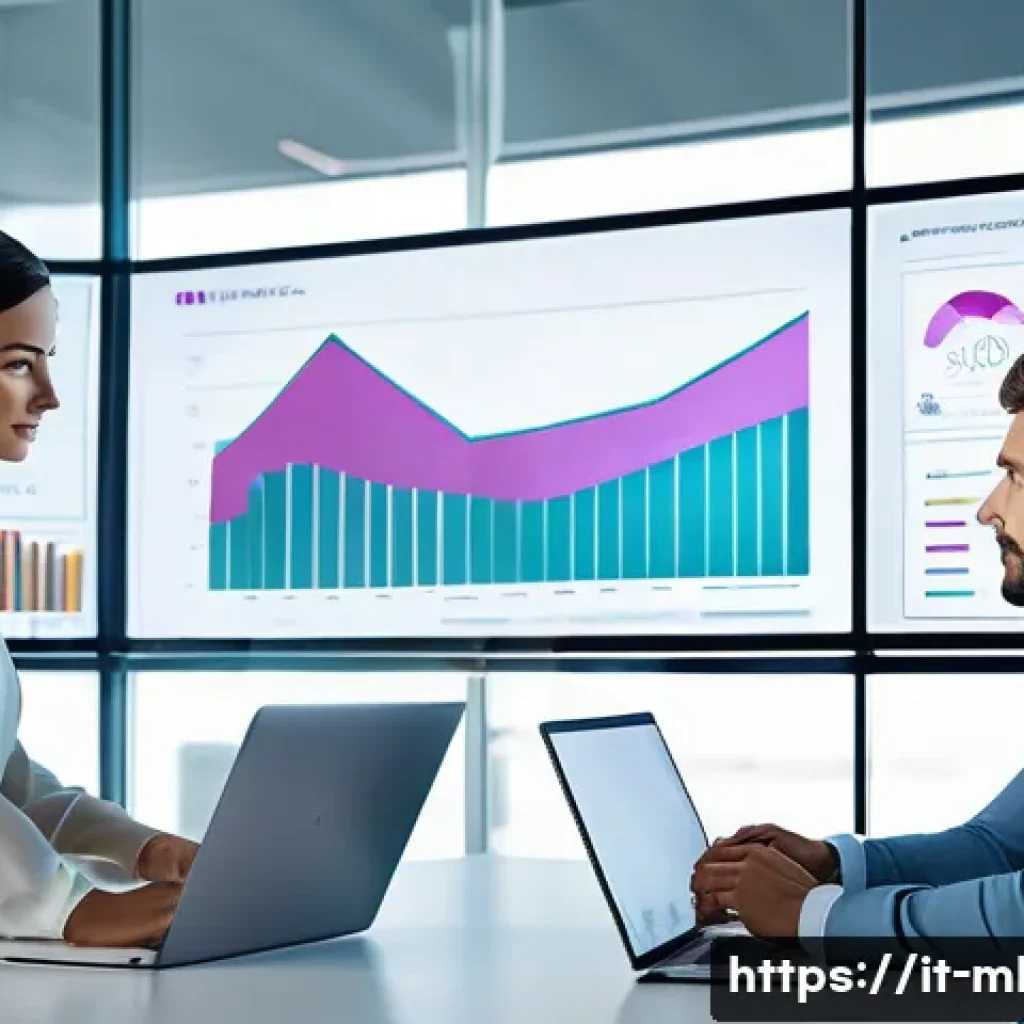 마케팅관리사 자격증과 빅데이터 활용 - A modern marketing professional analyzing big data on multiple transparent digital screens in a slee...