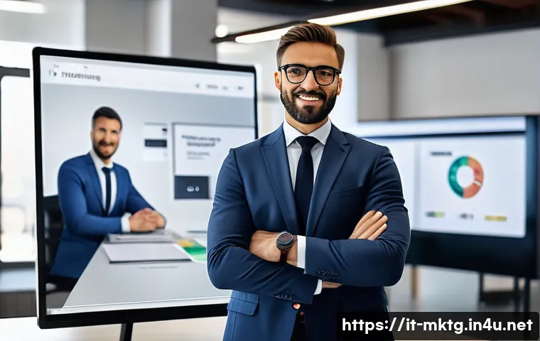 마케팅관리사 자격증 연봉 상승 효과 - A professional Italian marketing manager in a modern office environment, dressed in smart business a...