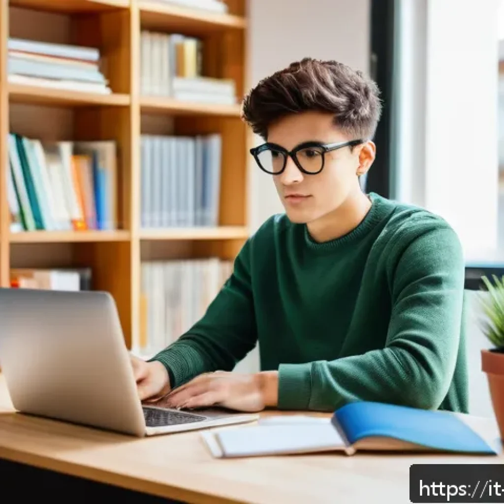 마케팅관리사 시험 대비 최종 점검 리스트 - A modern study room scene with a young adult Italian student wearing casual clothes and glasses, sit...