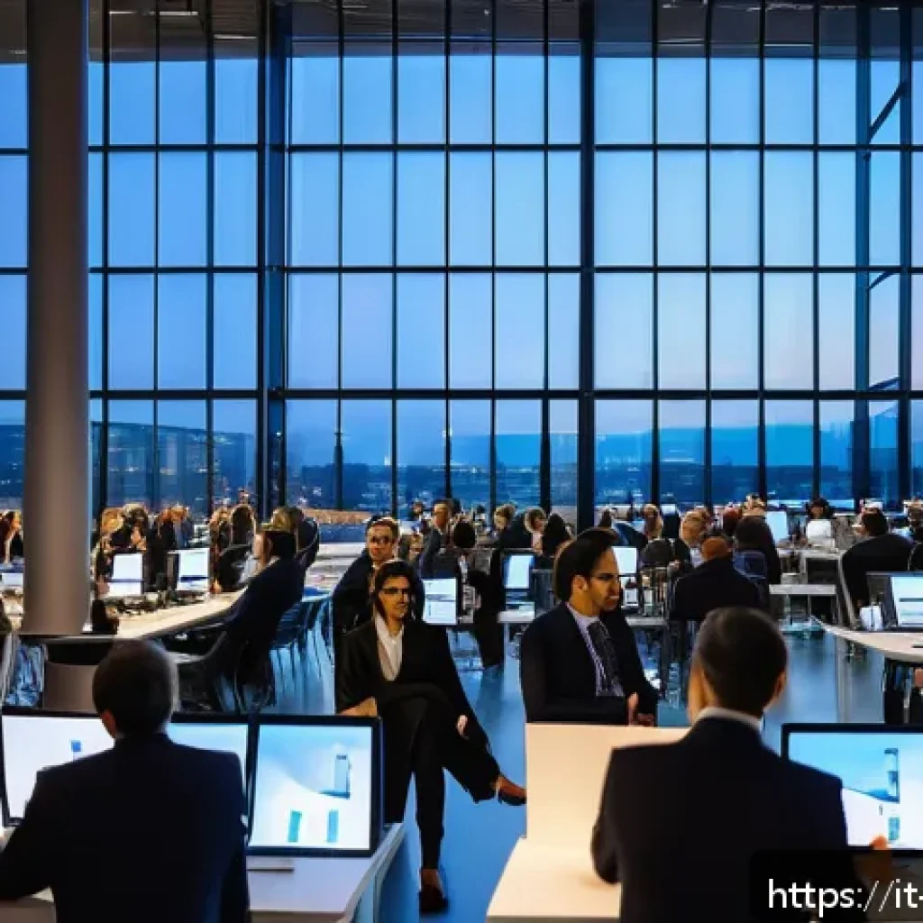마케팅관리사 자격증 취득 후 해외 진출 가능성 - A professional networking event set in a modern conference hall in Milan, Italy, featuring diverse m...