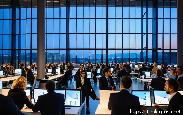 마케팅관리사 자격증 취득 후 해외 진출 가능성 - A professional networking event set in a modern conference hall in Milan, Italy, featuring diverse m...