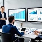 마케팅관리사 자격증으로 인한 경력 전환 사례 - A professional digital marketing manager confidently presenting a strategic social media campaign in...
