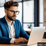 마케팅관리사 자격증 취득 후 프리랜서 가능성 - A confident Italian freelance marketing manager in a modern co-working space, dressed in smart casua...